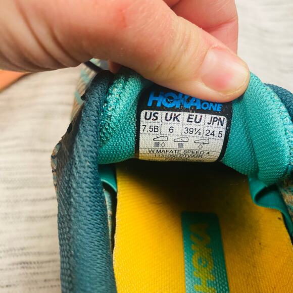 Hoka One One Teal and Yellow Athletic Shoes - Picture 4 of 8